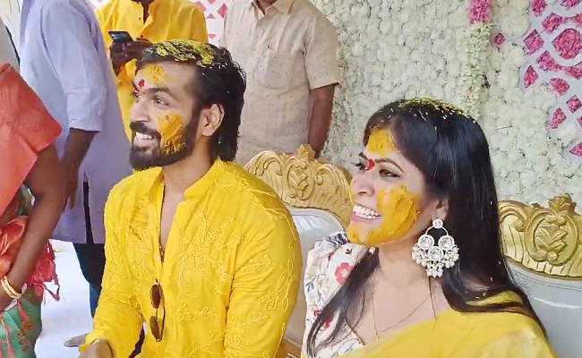 Maanas Nagulapalli Marriage Haldi Function in Vijayawada Photos - Sakshi4