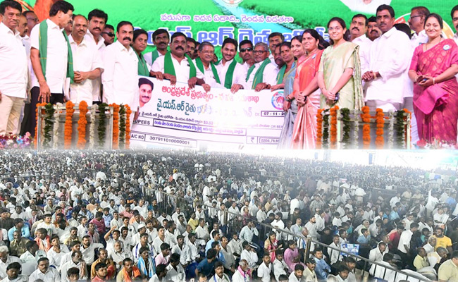 CM Jagan Releases YSR Rythu Bharosa Funds to Farmers at Puttaparthi Photos - Sakshi1