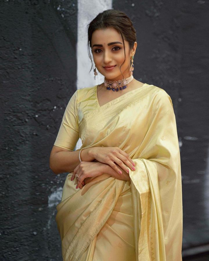 Trisha Krishnan Look Absolutely Stunning In Half White Saree - Sakshi10