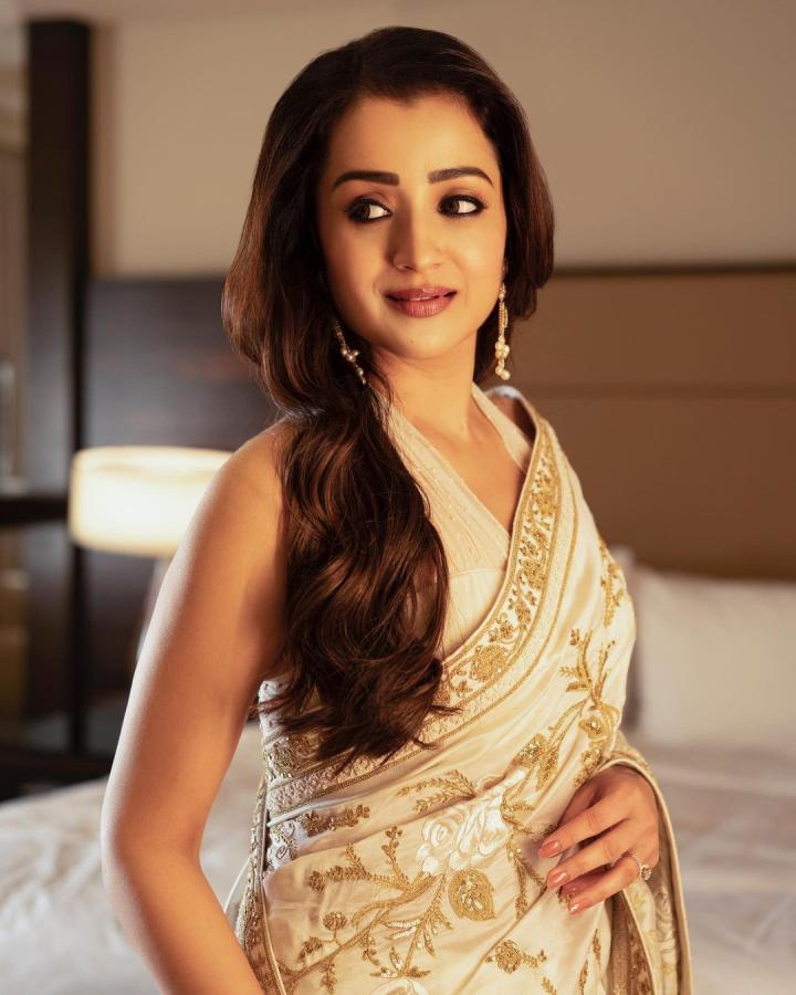 Trisha Krishnan Look Absolutely Stunning In Half White Saree - Sakshi7