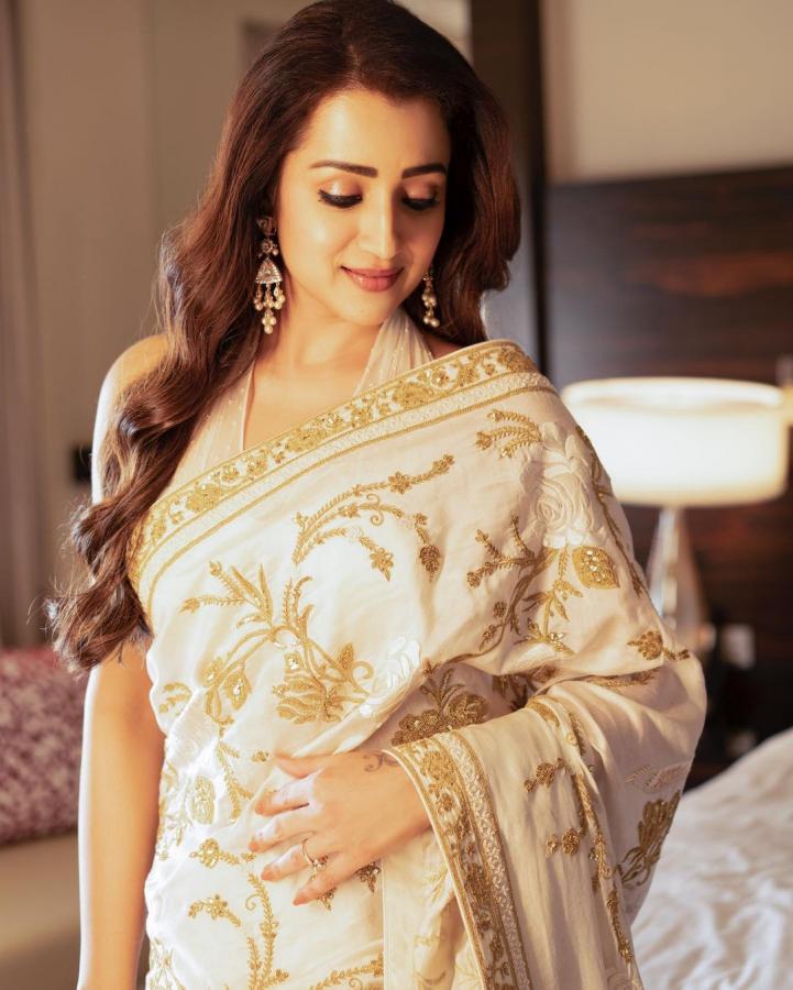 Trisha Krishnan Look Absolutely Stunning In Half White Saree - Sakshi6