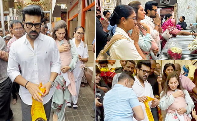 Ram Charan Visits Mahalaxmi Temple In Mumbai With Wife Upasana, Daughter Klin Kaara Photos - Sakshi1