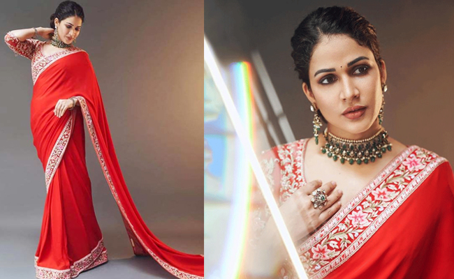 Lavanya Tripathi Dazzles In A Striking Red Saree - Sakshi1