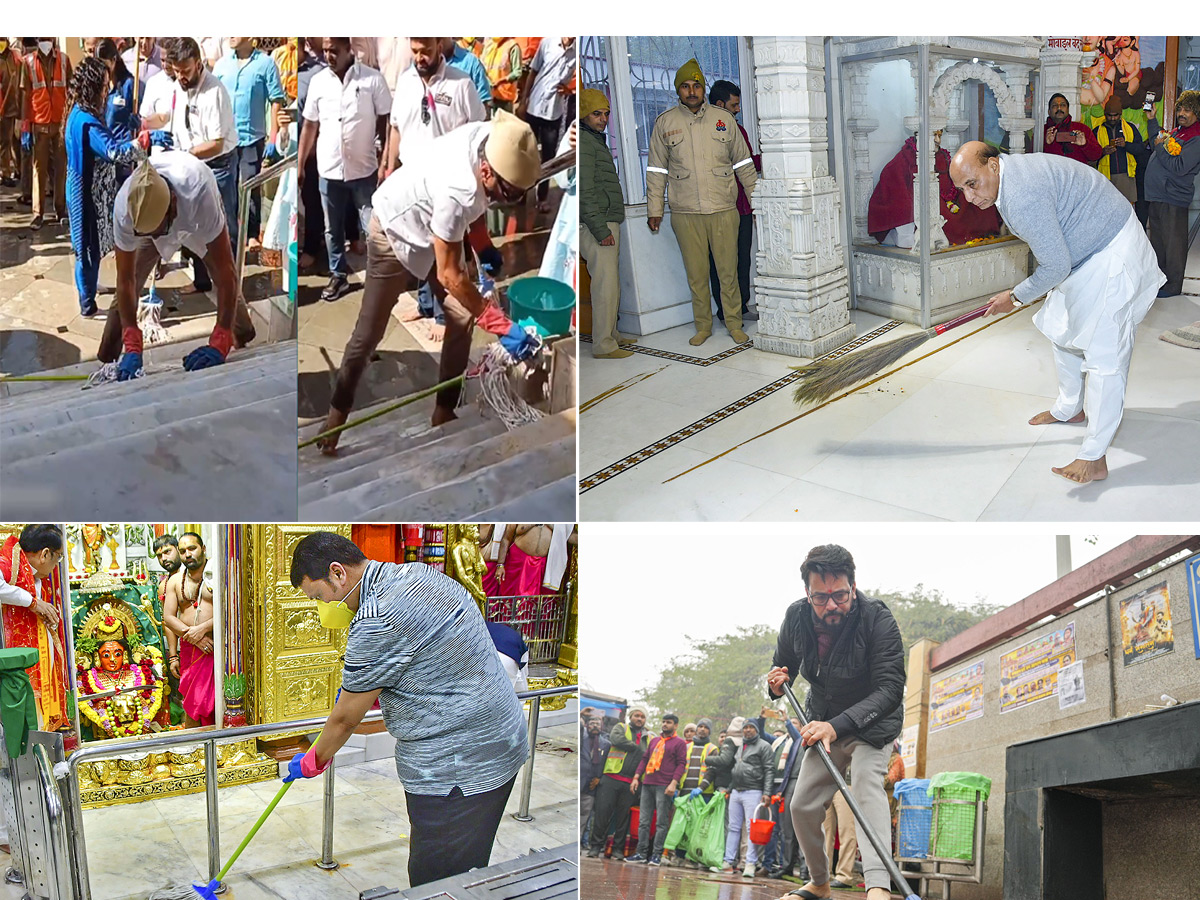 Officials take part in temple cleaning drive across the country Photos - Sakshi1