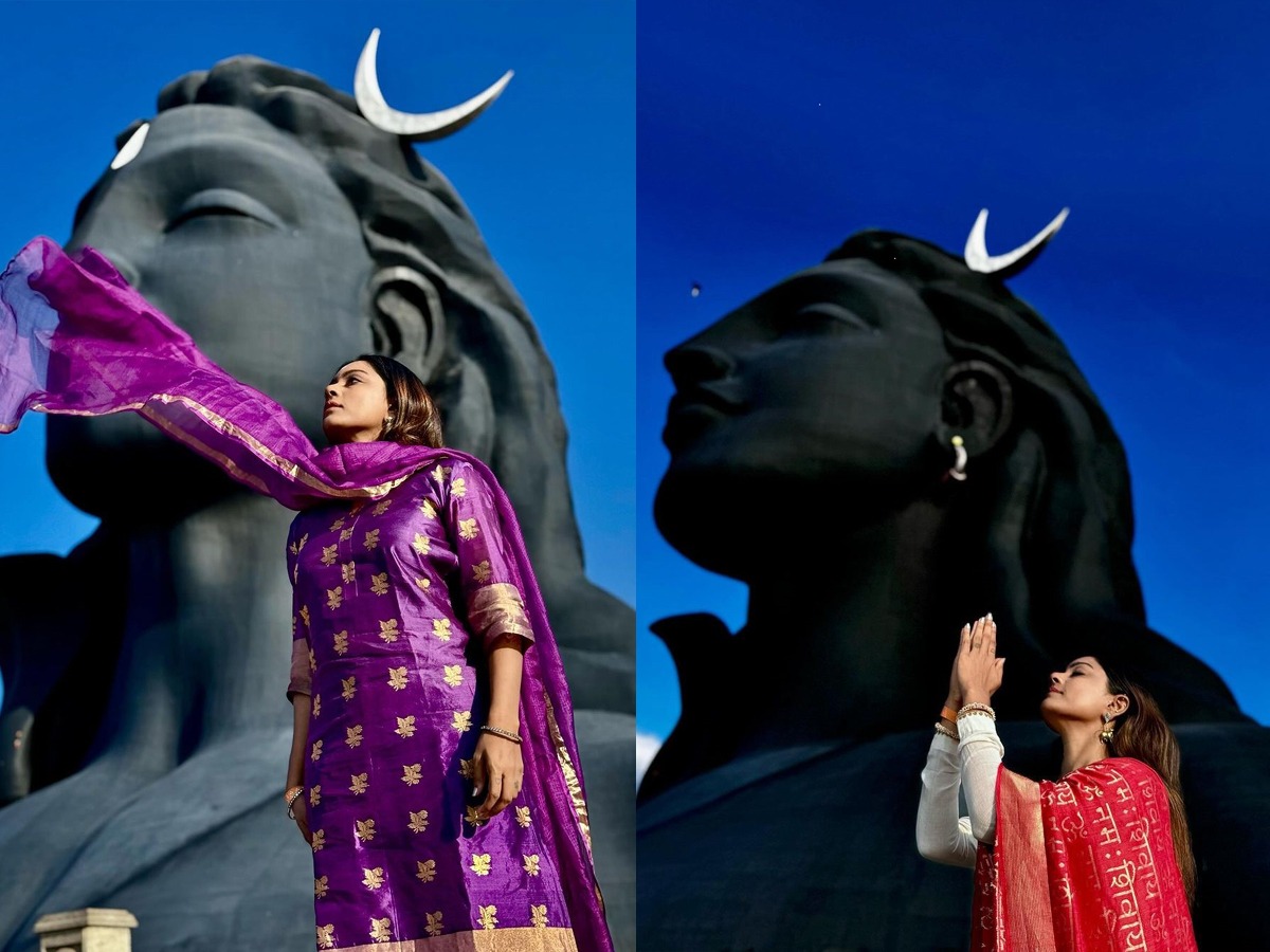 Vithika sheru visits Adiyogi Shiva near CoimbatoreTN - Sakshi1