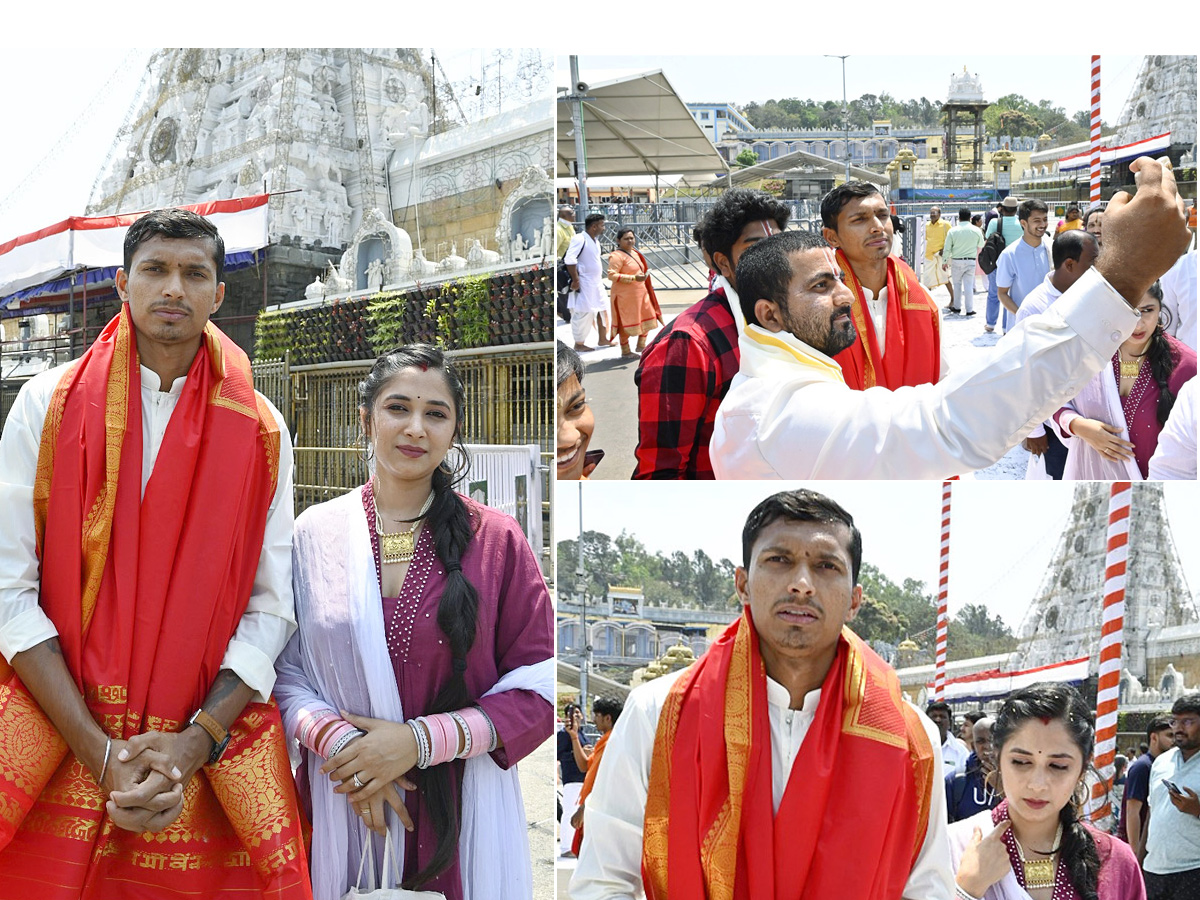 Cricketer Navdeep Saini visits Tirumala With His Wife Photos - Sakshi1