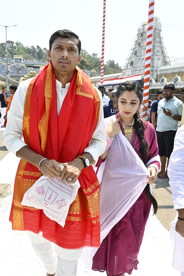 Cricketer Navdeep Saini visits Tirumala With His Wife Photos - Sakshi15