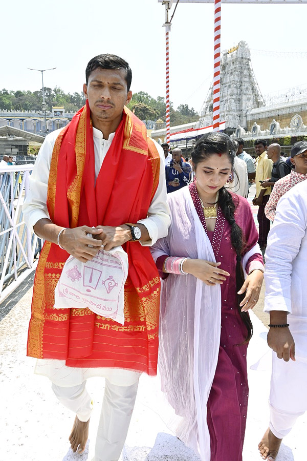 Cricketer Navdeep Saini visits Tirumala With His Wife Photos - Sakshi16