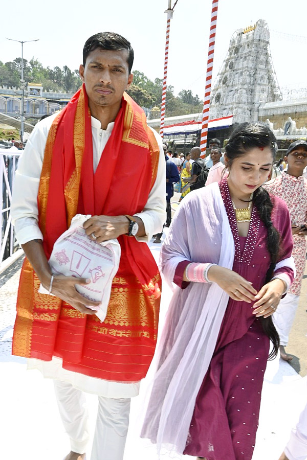 Cricketer Navdeep Saini visits Tirumala With His Wife Photos - Sakshi17