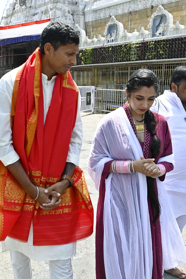 Cricketer Navdeep Saini visits Tirumala With His Wife Photos - Sakshi20