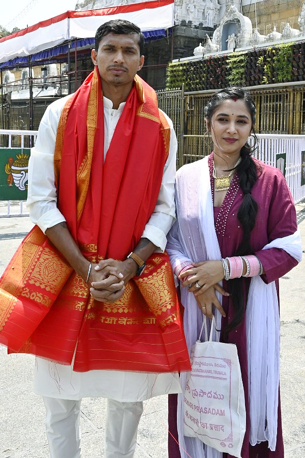 Cricketer Navdeep Saini visits Tirumala With His Wife Photos - Sakshi10