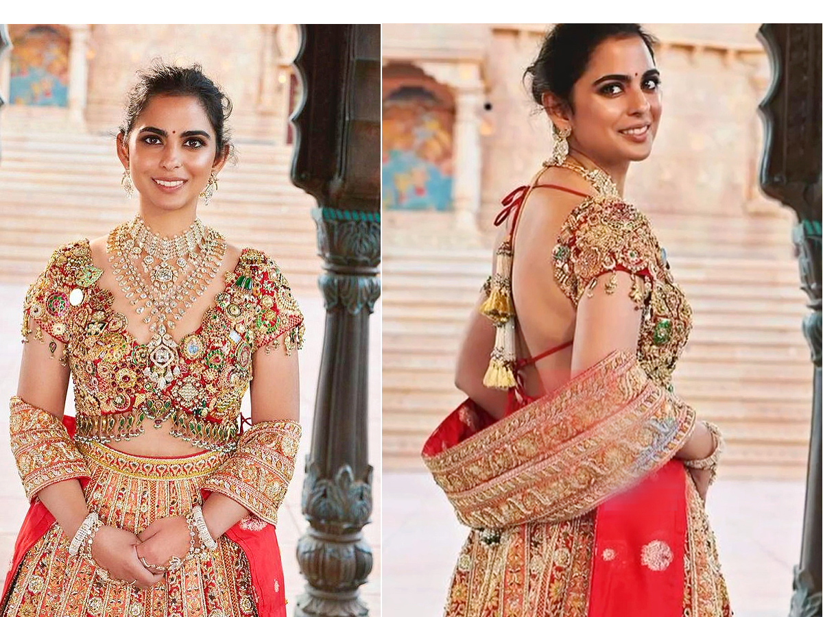  Isha Ambani Wore Diamond And Gold Embellished Blouse At Anant Ambanis Pre Wedding Celebrations - Sakshi1