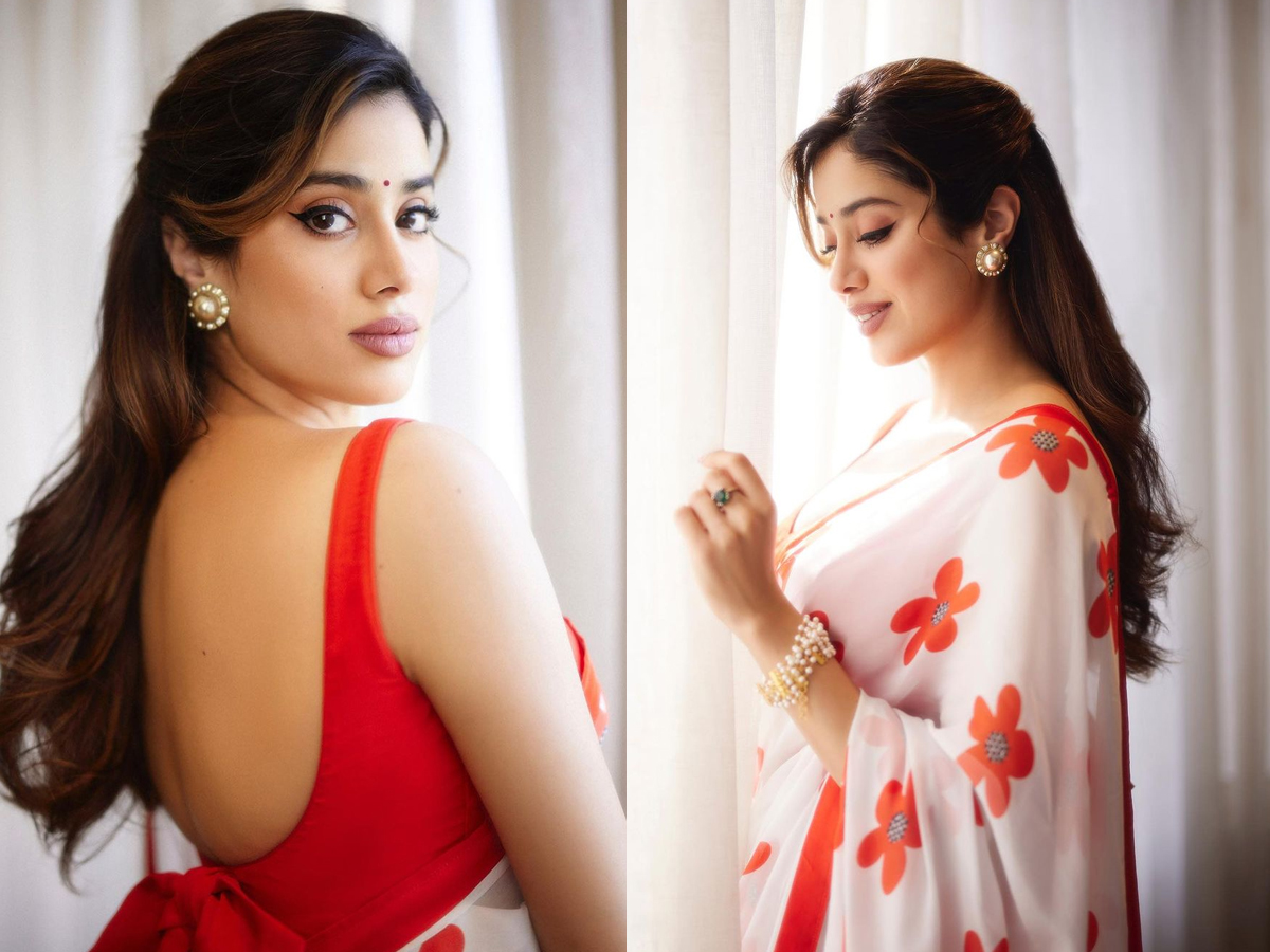 Devara Heroine Janhvi Kapoor Beautiful Floral Saree Photos - Sakshi1