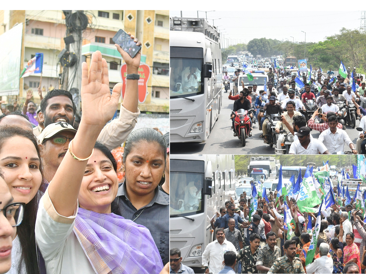 YS Bharathi Reddy welcomes CM Jagan Bus Yatra at Prakasam Barrage, Vijayawada Photos - Sakshi1