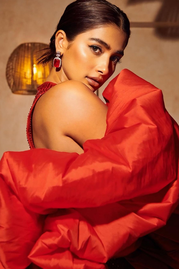 Tollywood Beauty Pooja Hegde Stunning Looks In Red Dress5