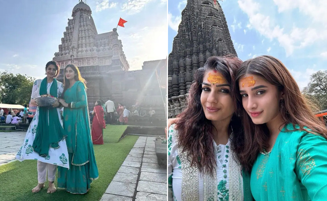 Raveena Tandon Seeks Blessings At Trimbakeshwar Shiva Temple With Daughter Rasha Thadani Photos1