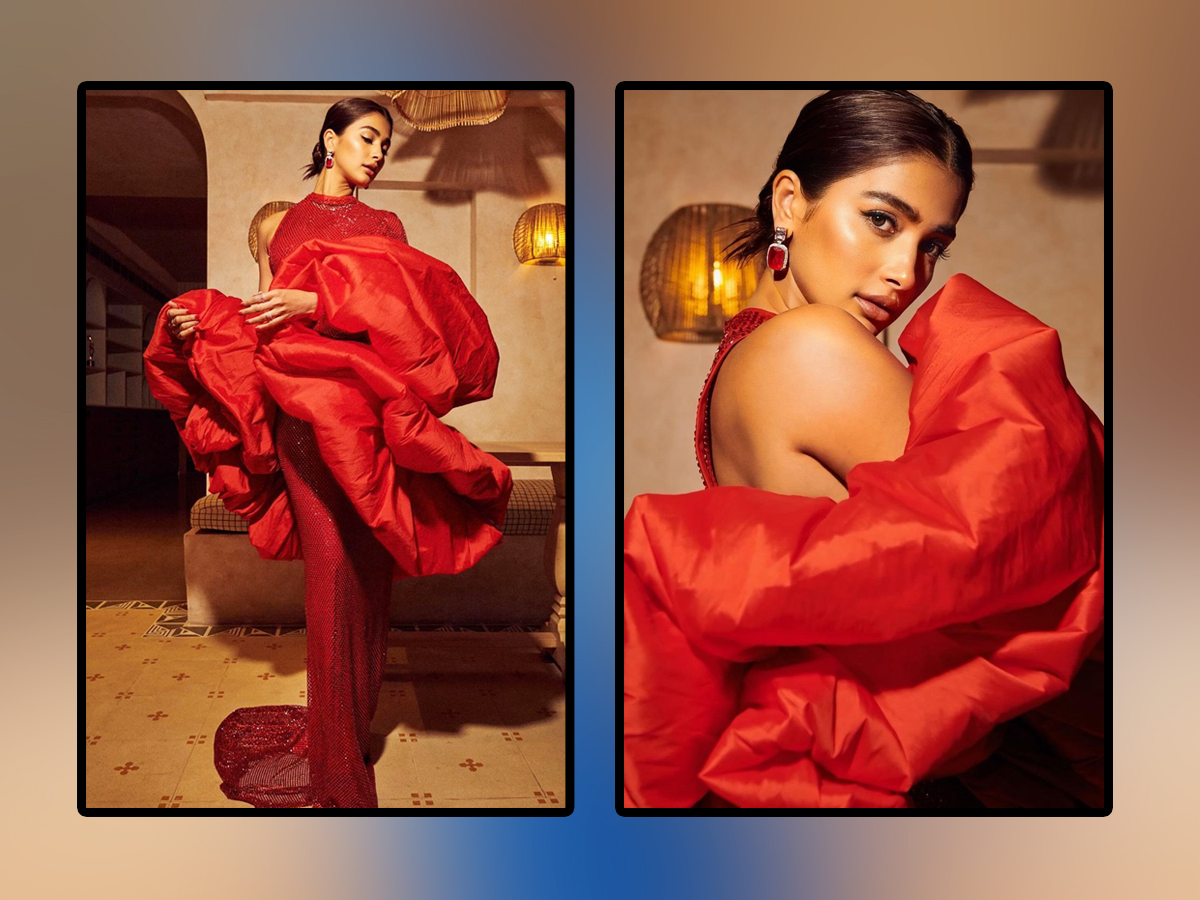 Tollywood Beauty Pooja Hegde Stunning Looks In Red Dress1