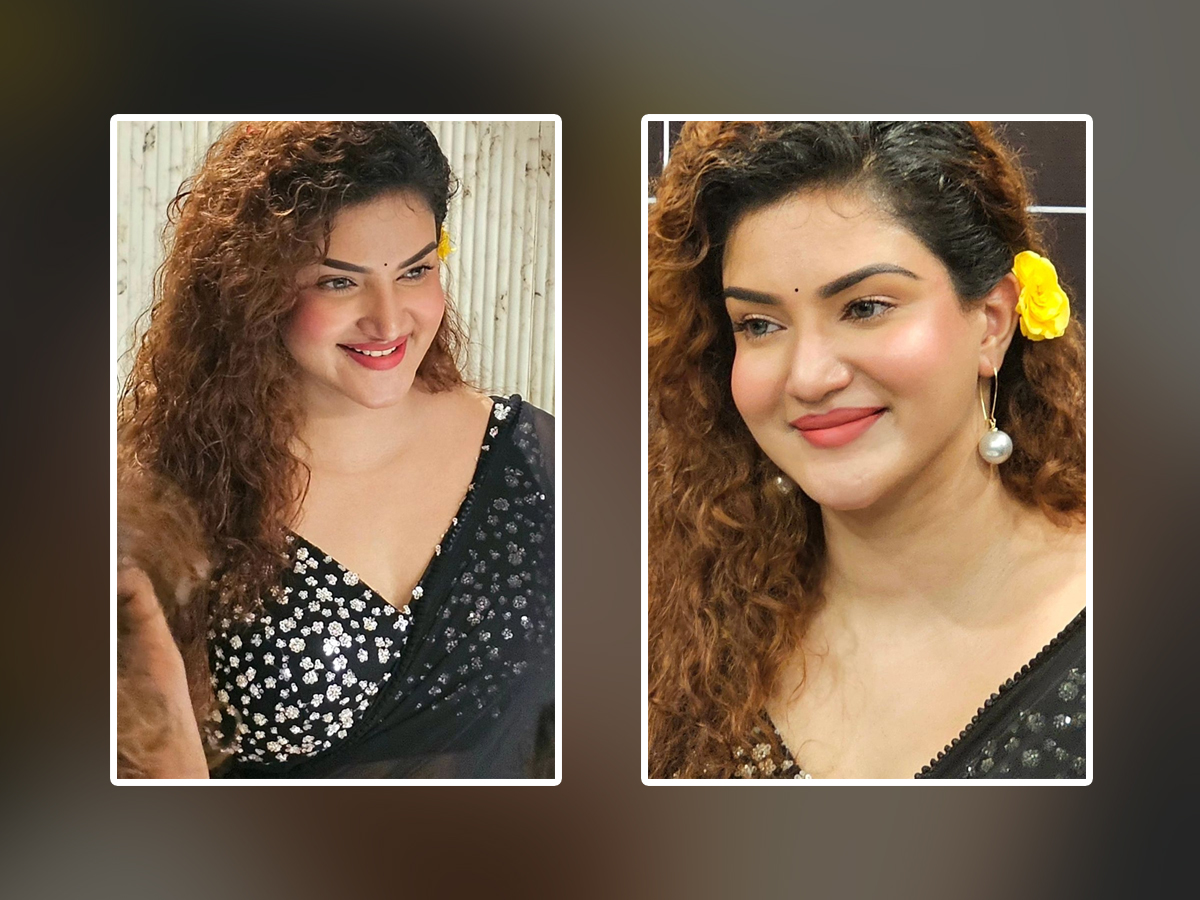 Mollywood Actress Honey Rose Stunning Looks In Black Saree Photos Goes Viral1