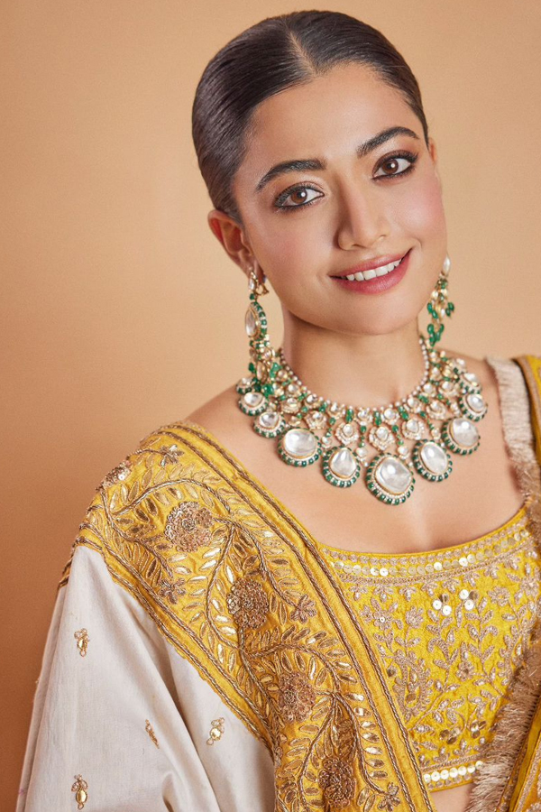 Tollywood Beauty Rashmika Mandanna Stylish Looks In Yellow Lehenga8