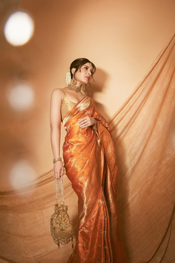 Tollywood Beauty Raasii Khanna In Classic Gold Banarasi Saree Photos Viral5