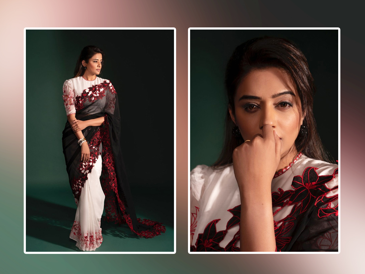 Tollywood Actress Priyamani Stunning Looks In Black And White Saree1