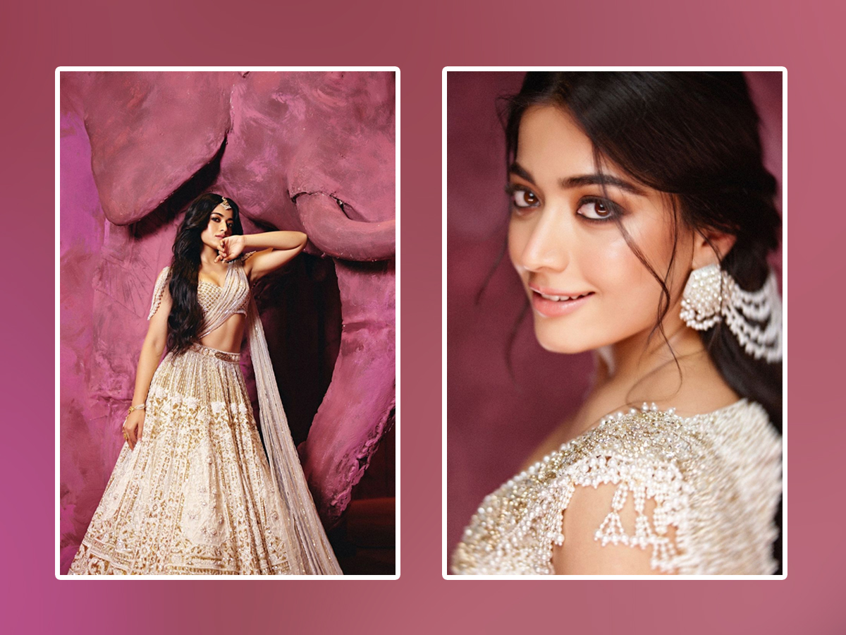 Actress Rashmika Mandanna Looks Beautiful In Silver Pearl Lehenga1