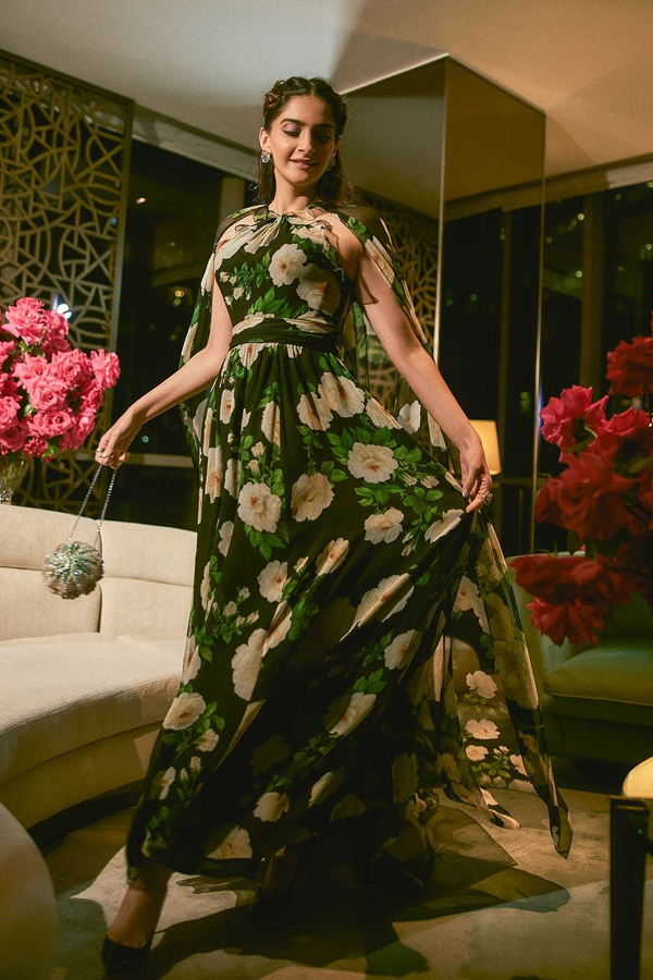 Sonam Kapoor In Floral Print Dress At Restaurant Opening In Dubai7