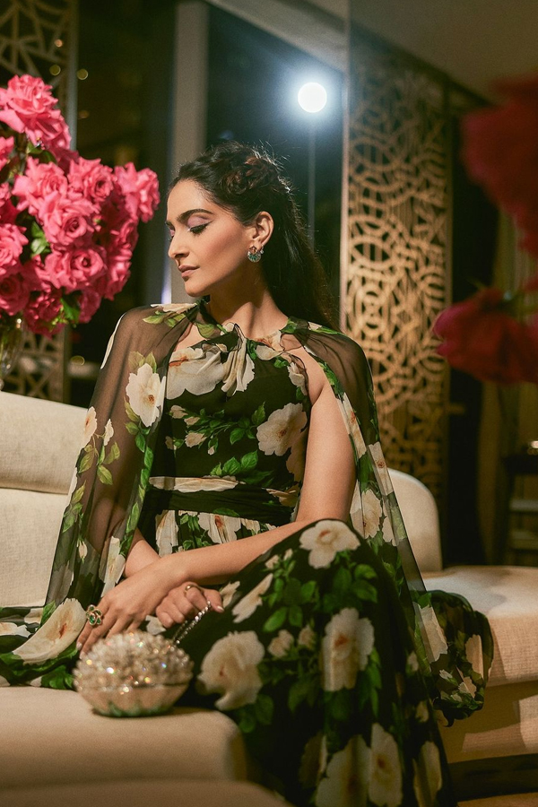 Sonam Kapoor In Floral Print Dress At Restaurant Opening In Dubai10