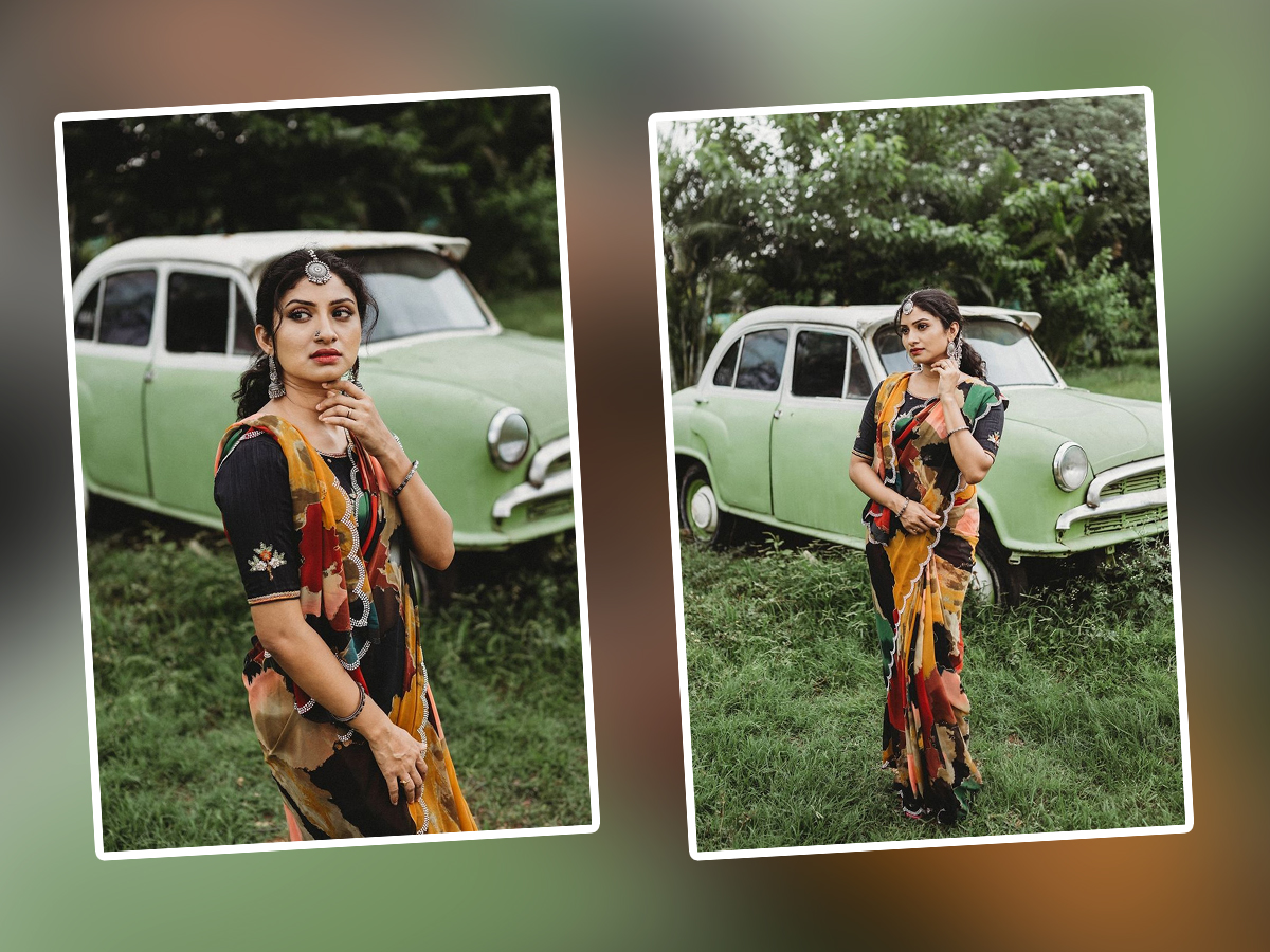 Tv Actress Vishnu Priya Adire Looks With Vintage Car Photos Viral1