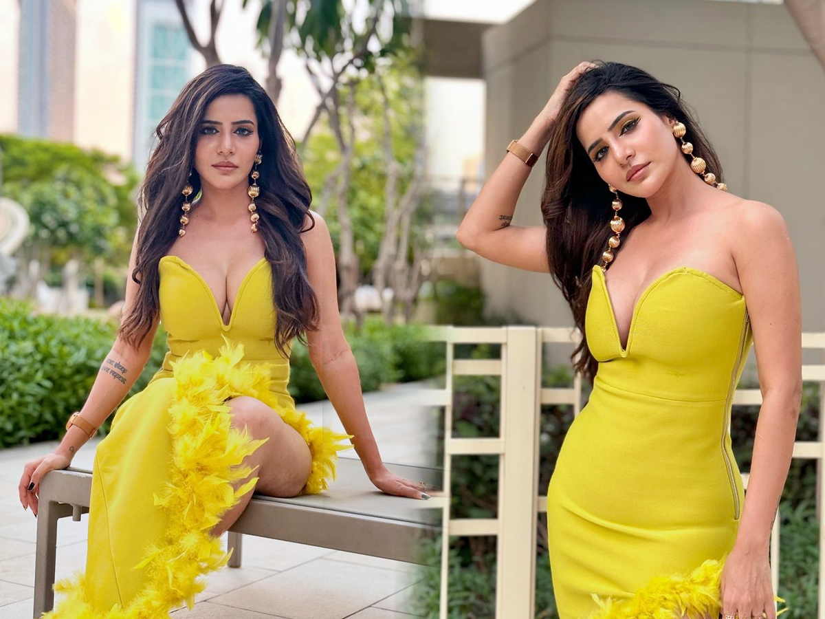 ashu reddy Mesmarizing looks on yellow dress photos1