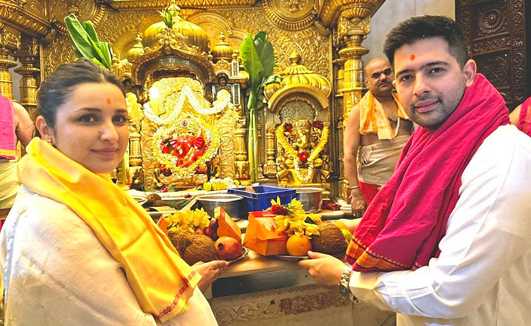 Parineeti Chopra-Raghav Chadha Feel 'Happy' As Shankaracharya Visits Their Delhi Residence for the 'Paduka Puja' Photos17