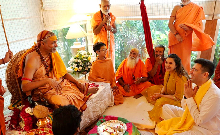 Parineeti Chopra-Raghav Chadha Feel 'Happy' As Shankaracharya Visits Their Delhi Residence for the 'Paduka Puja' Photos3