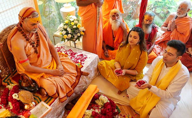 Parineeti Chopra-Raghav Chadha Feel 'Happy' As Shankaracharya Visits Their Delhi Residence for the 'Paduka Puja' Photos4