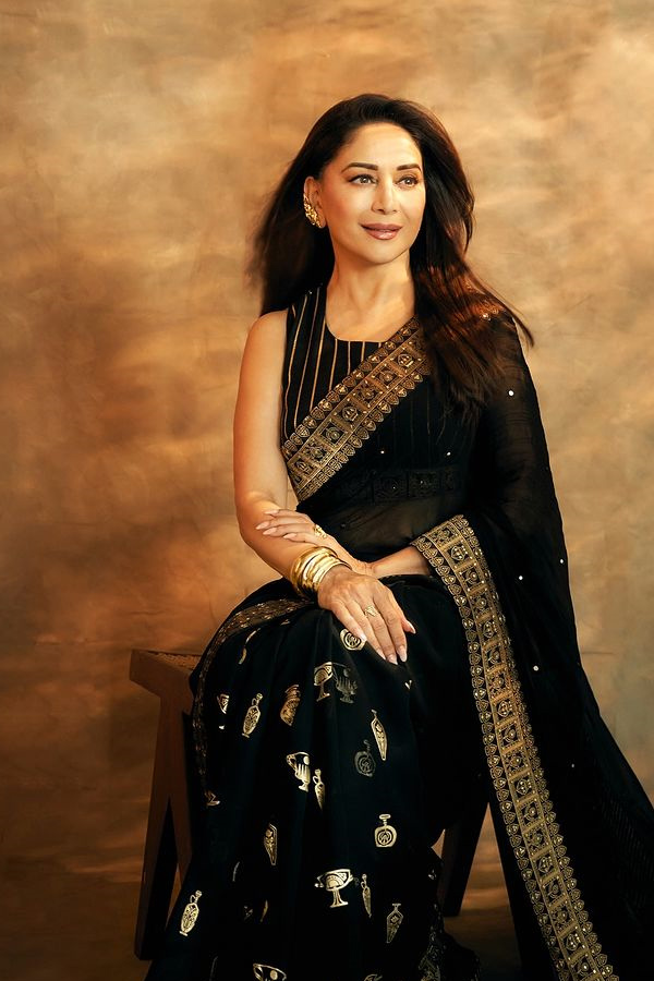 Bollywood Star actress Madhuri Dixit shares  magical Photos in black saree Photos3