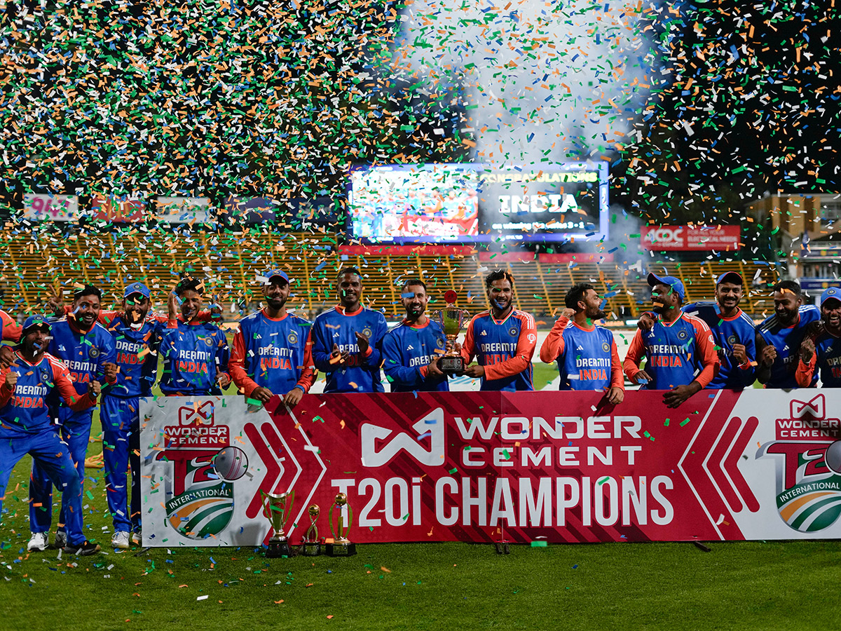  winners trophy after their win against South Africa in the fourth T20 cricket 7