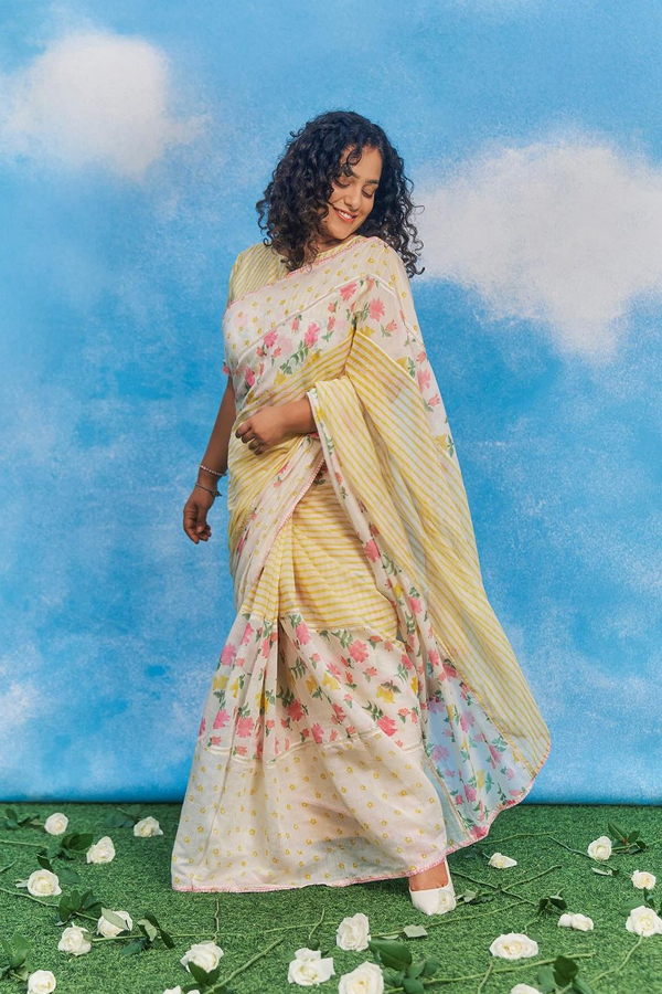 Curly Hair Beauty Nithya Menen Adorable Looks In Saree5