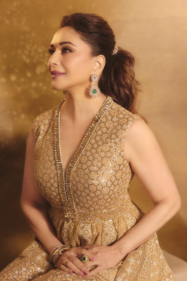 Actress Madhuri Dixit Dazzling Photos In Golden Color Dress3