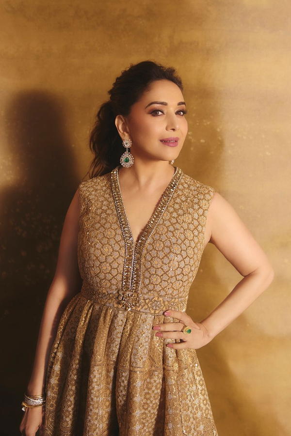 Actress Madhuri Dixit Dazzling Photos In Golden Color Dress6