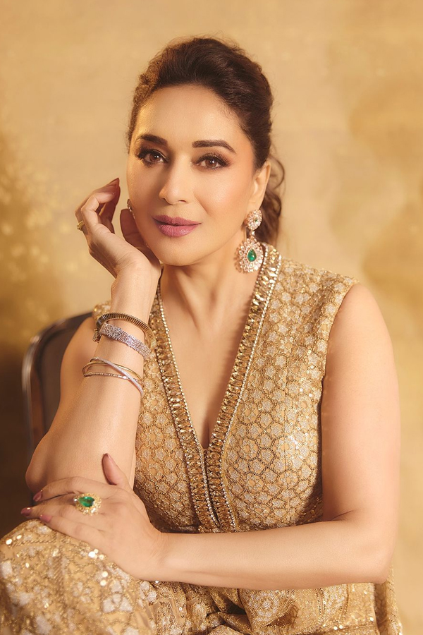 Actress Madhuri Dixit Dazzling Photos In Golden Color Dress7