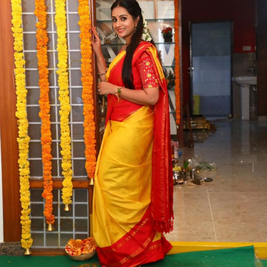 Actress Layagorty Favourite Yellow And Red Saree Look5