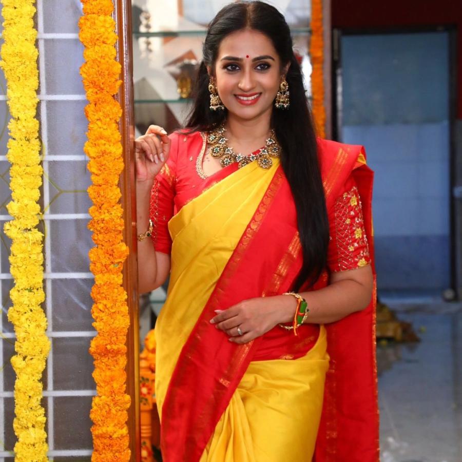 Actress Layagorty Favourite Yellow And Red Saree Look8