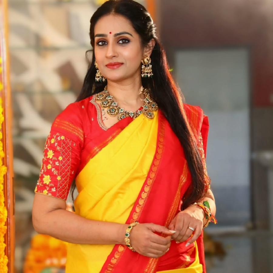 Actress Layagorty Favourite Yellow And Red Saree Look9