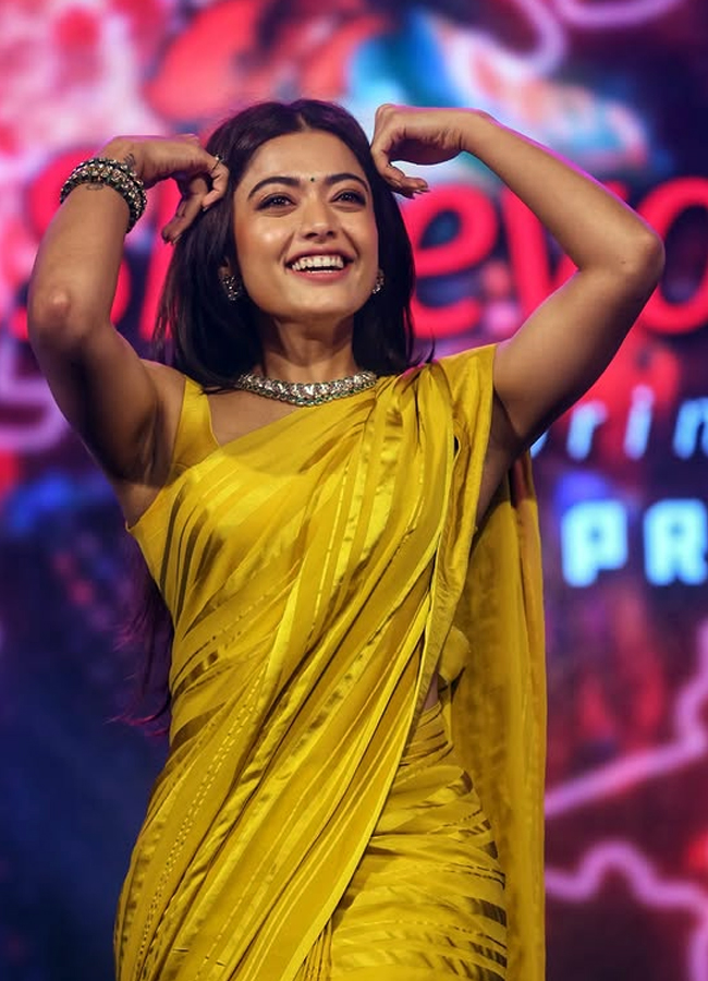 Rashmika Mandanna shines in a chemanti colored saree at the pushap2 event in kochi9