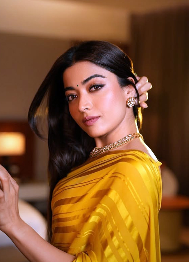 Rashmika Mandanna shines in a chemanti colored saree at the pushap2 event in kochi4