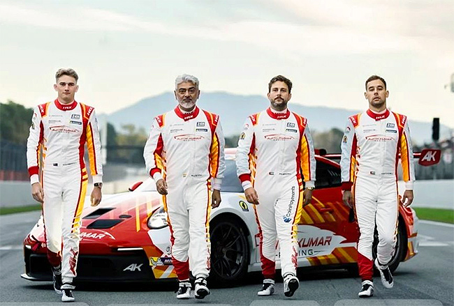 Ajith Kumar Poses with His Race Car At Barcelona F1 Circuit12