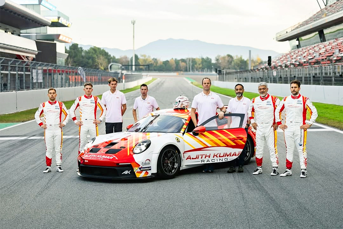 Ajith Kumar Poses with His Race Car At Barcelona F1 Circuit13