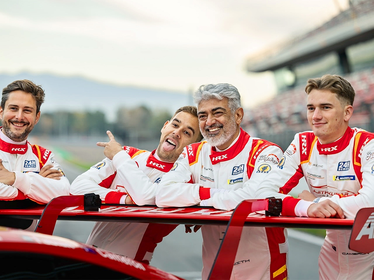 Ajith Kumar Poses with His Race Car At Barcelona F1 Circuit3