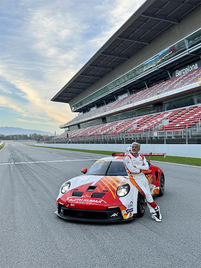 Ajith Kumar Poses with His Race Car At Barcelona F1 Circuit7