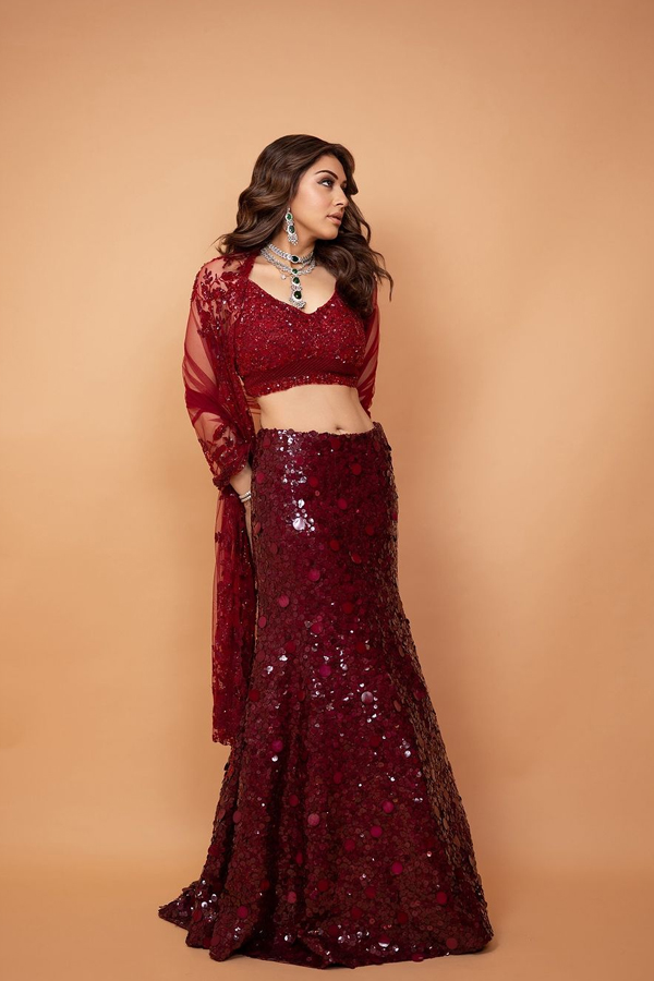 Actress Hansika Motwani Looks Gorgeous In Maroon Ghagra9