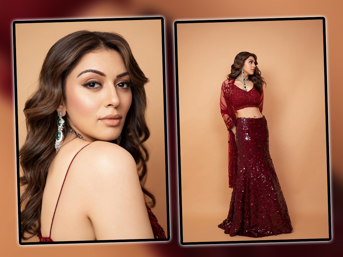 Actress Hansika Motwani Looks Gorgeous In Maroon Ghagra1